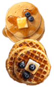 Stacks of Premier Protein pancakes and waffles.