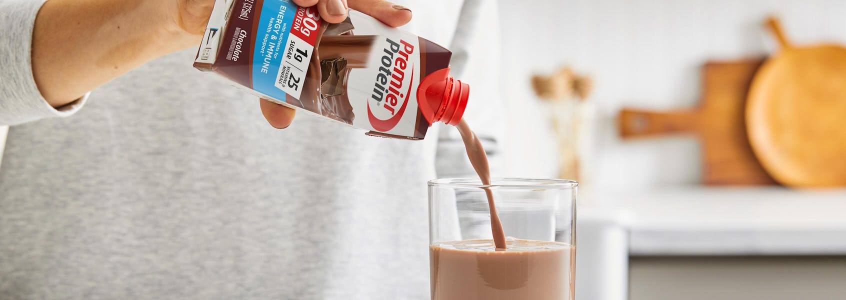 A photo of Premier Protein Chocolate Protein Shake with Energy & Immune Support.