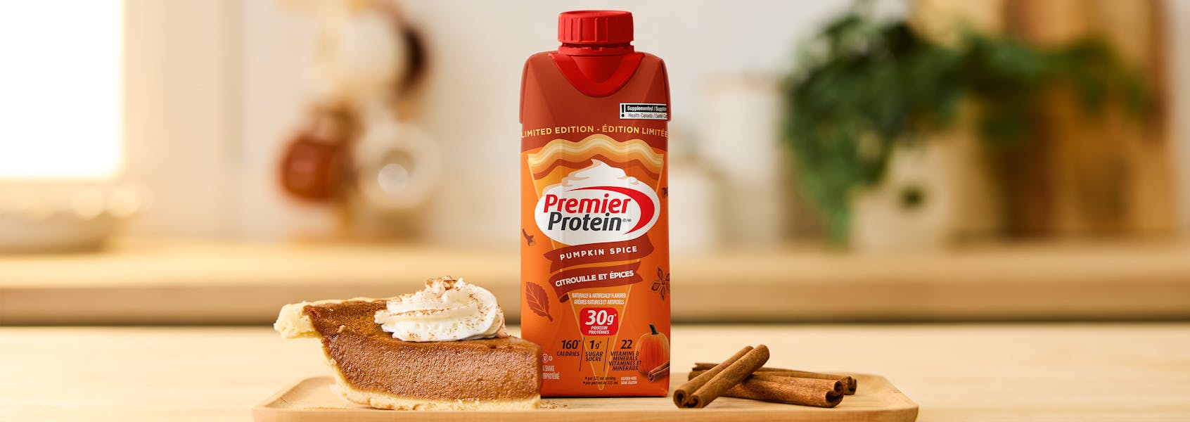 A photo of Premier Protein Pumpkin Spice Protein Shake.