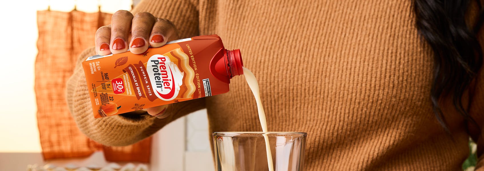 A photo of Premier Protein Pumpkin Spice Protein Shake.