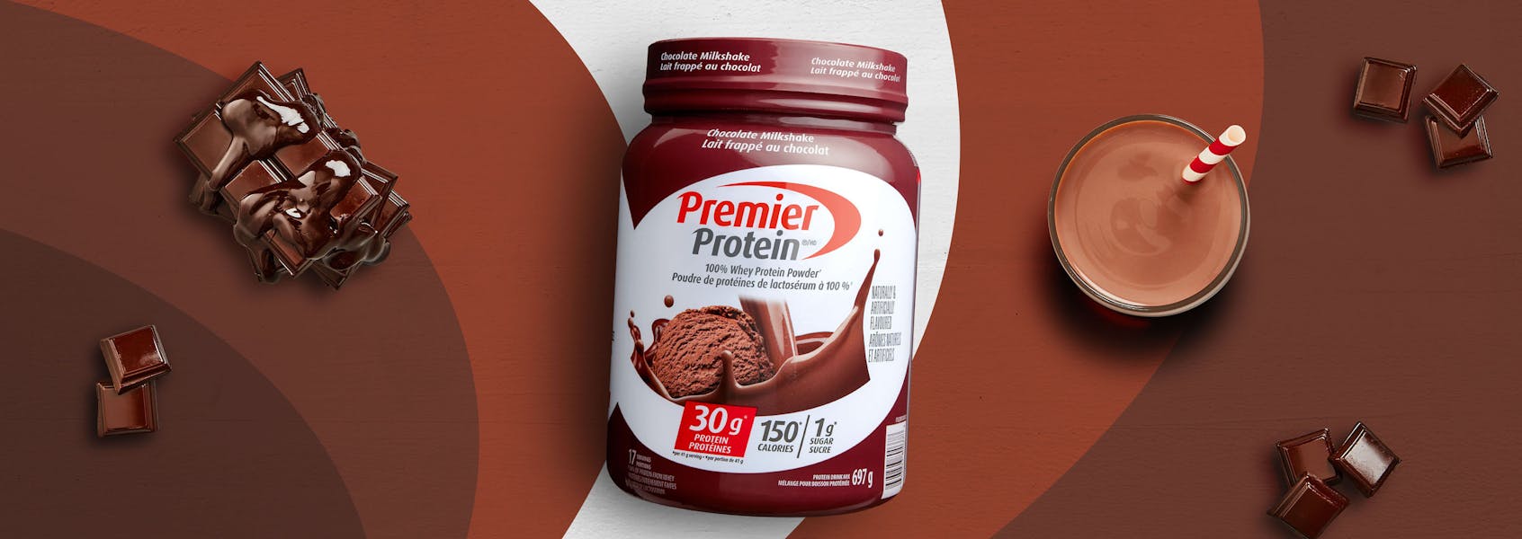 A photo of Premier Protein Chocolate Milkshake Protein Powder.