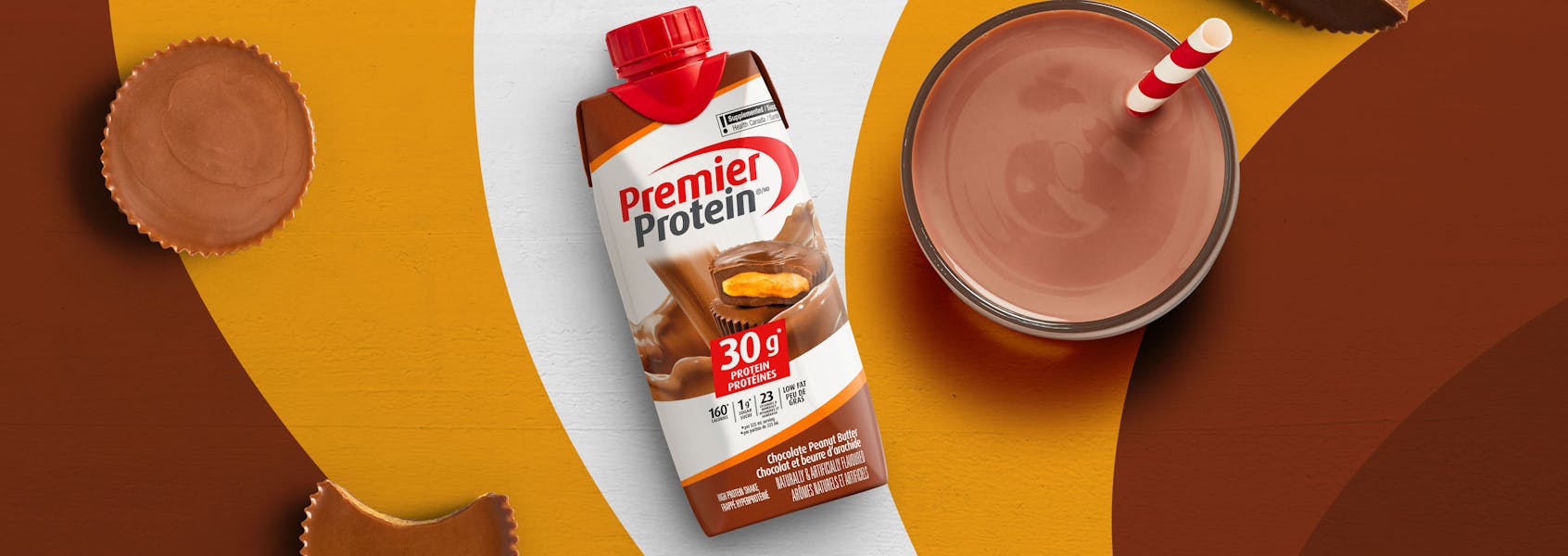 A photo of Premier Protein Chocolate Peanut Butter Protein Shake.