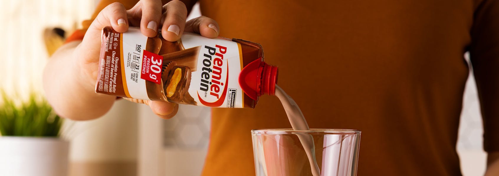 A photo of Premier Protein Chocolate Peanut Butter Protein Shake.
