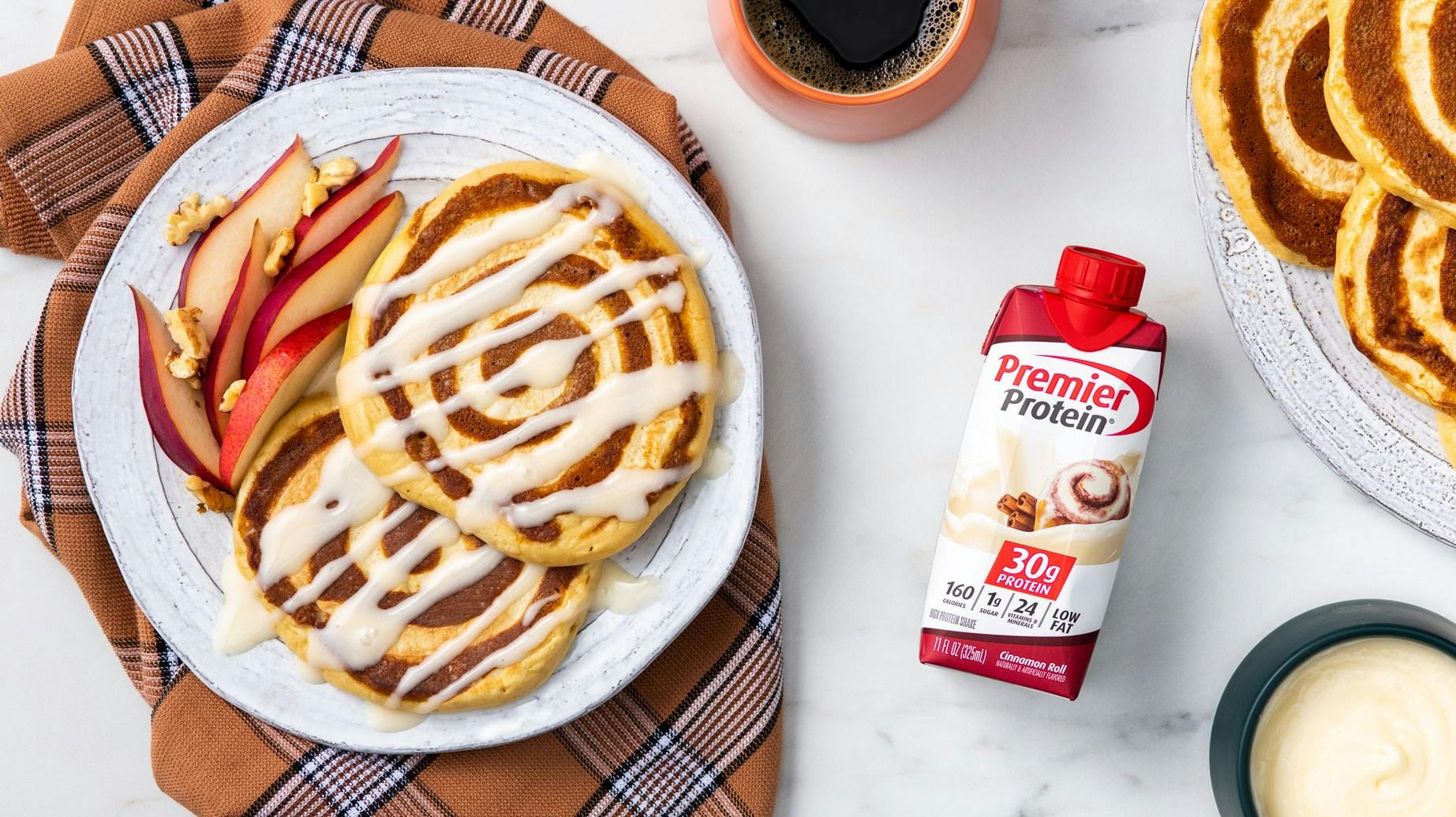 Recipe image for Cinnamon Roll Pancakes.
