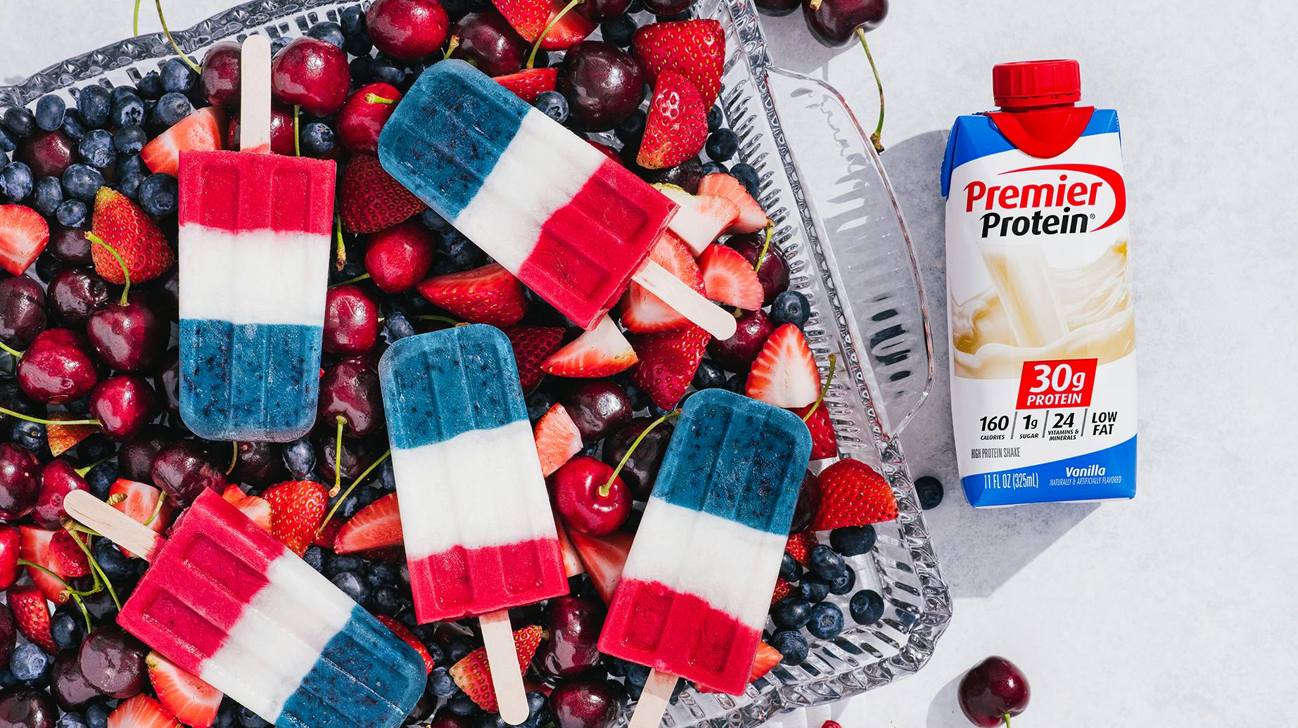 Recipe image for Fourth of July Protein Smoothie Pops.