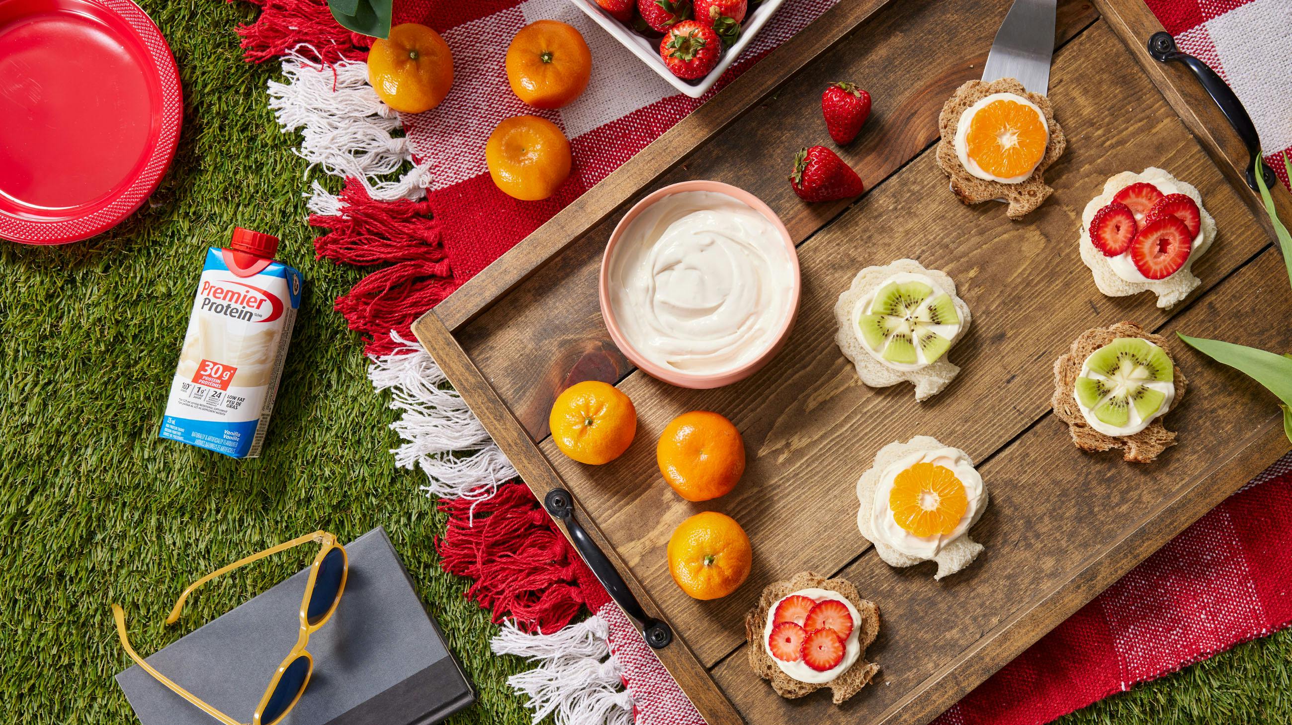 Recipe image for Open-Faced Fruit Sandwiches with Protein Spread.