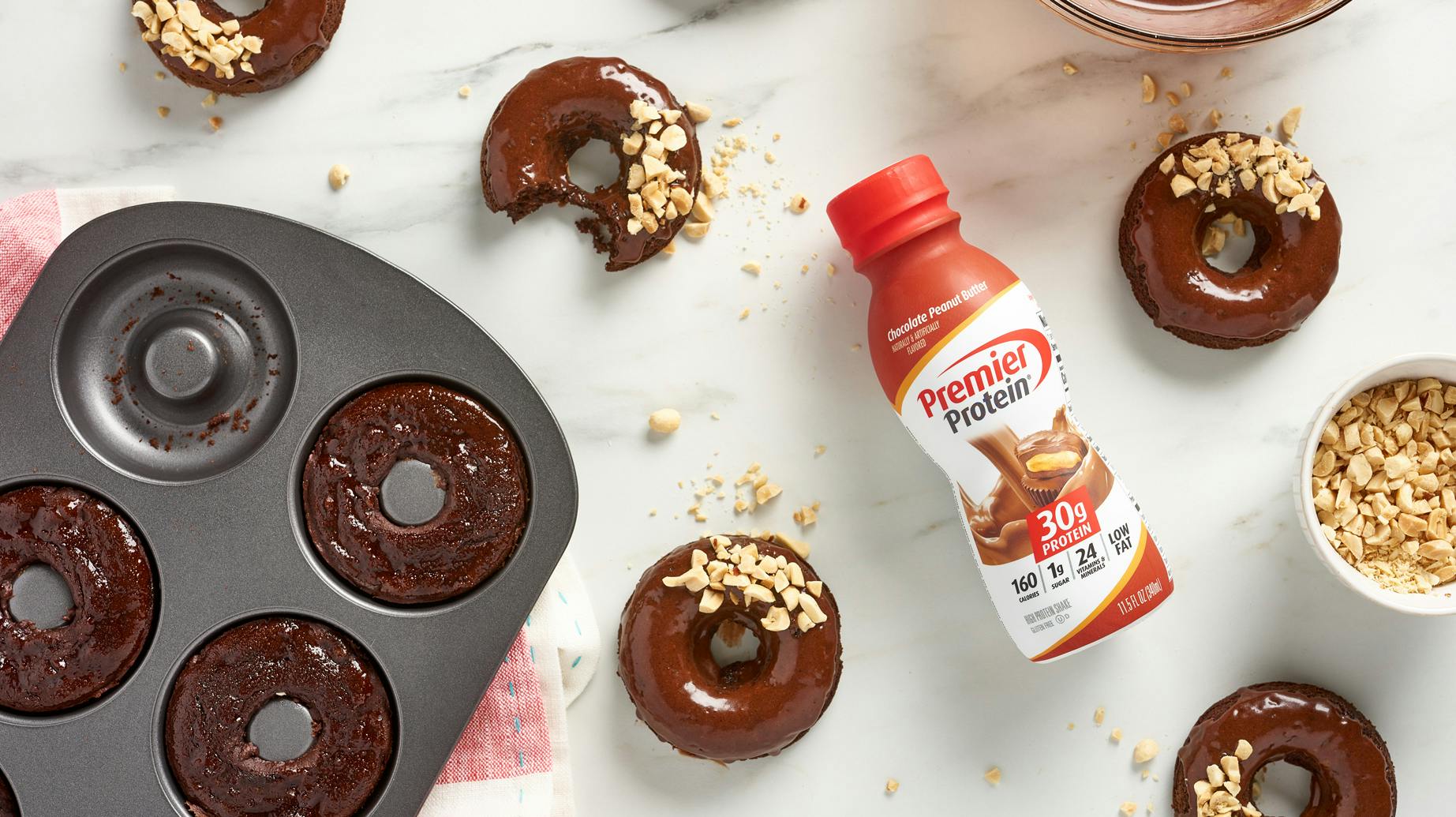 Recipe image for Chocolate Peanut Butter Protein Donuts.