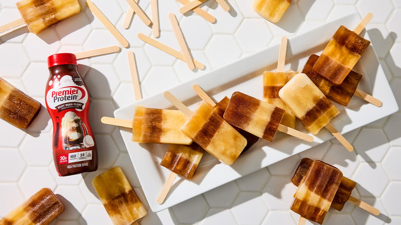 Recipe image for Root Beer Float Protein Popsicles.