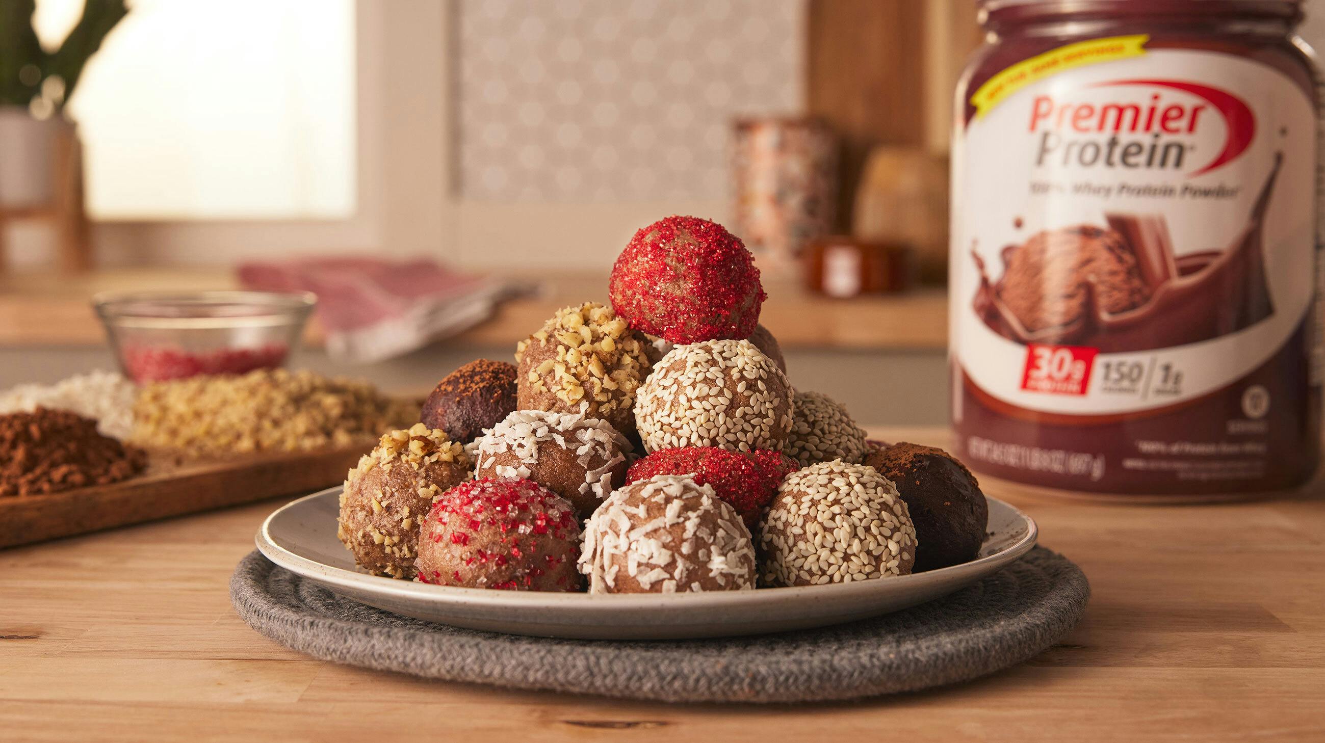 Recipe image for No Bake Protein Brownie Bites.